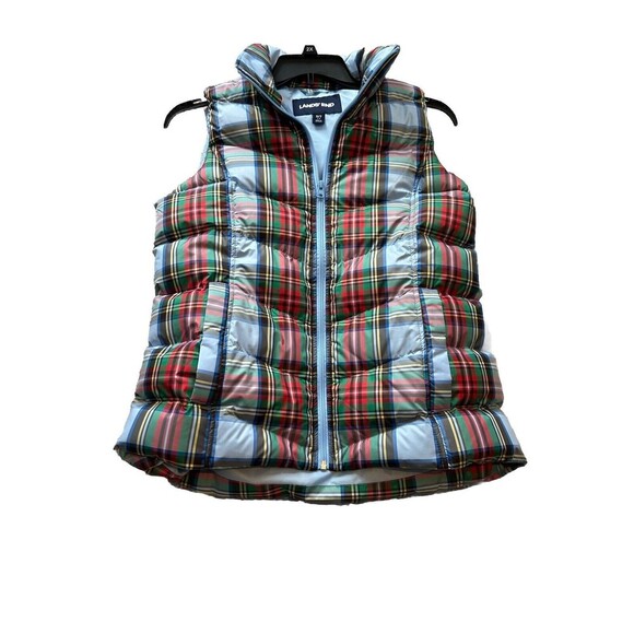 LANDS END Women’s BLUE Red Green HOLIDAY Plaid VEST Jacket S(6-8) - Picture 5 of 10
